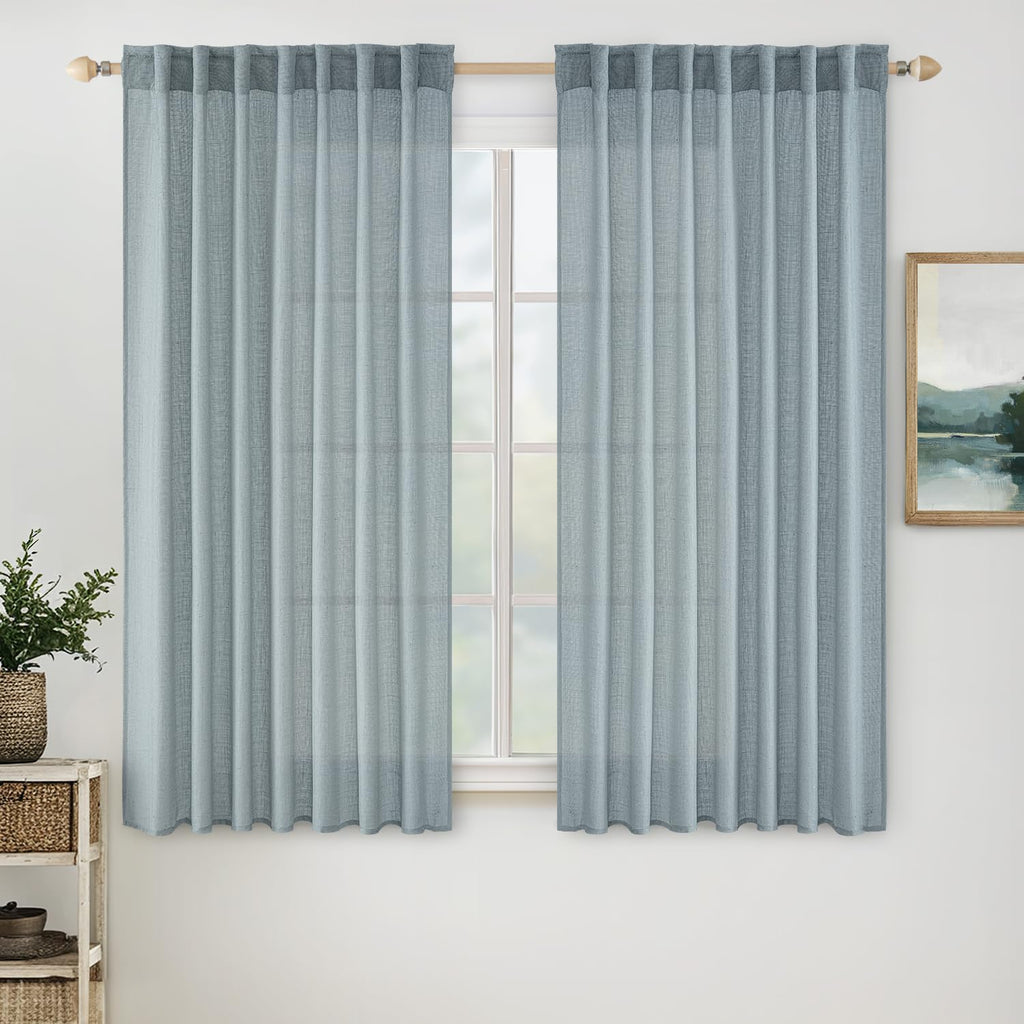 MIULEE Natural White Linen Curtains 52x96 Inch Long 2 Panels for Bedroom