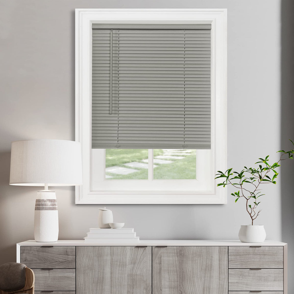 Cordless Light Filtering Mini Blinds for Indoor, 29 x 64 in, Pearl White