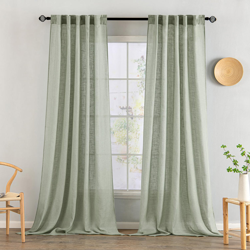 MIULEE Natural White Linen Curtains 52x96 Inch Long 2 Panels for Bedroom