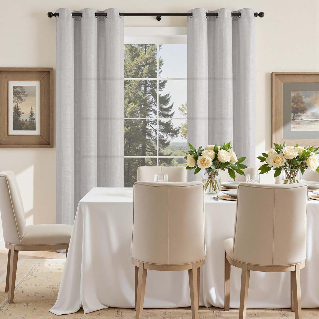 jinchan Grey Linen Textured Curtains 96 Inch Long 2 Panels for Living Room Grommet Top Light Filtering Window Drapes for Bedroom Heathered Gray