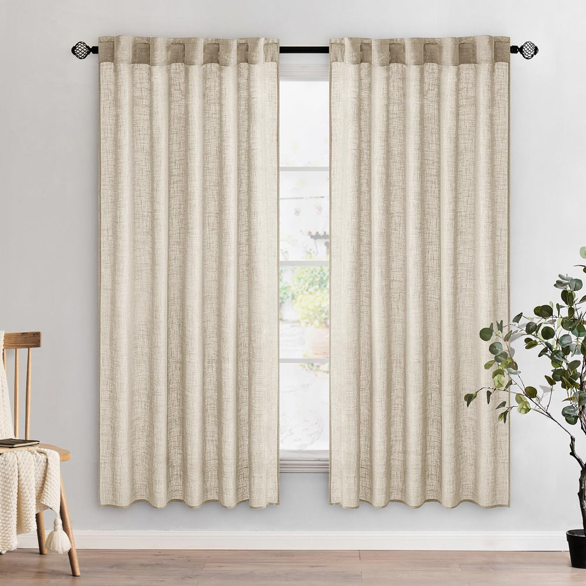 MIULEE Natural White Linen Curtains 52x96 Inch Long 2 Panels for Bedroom