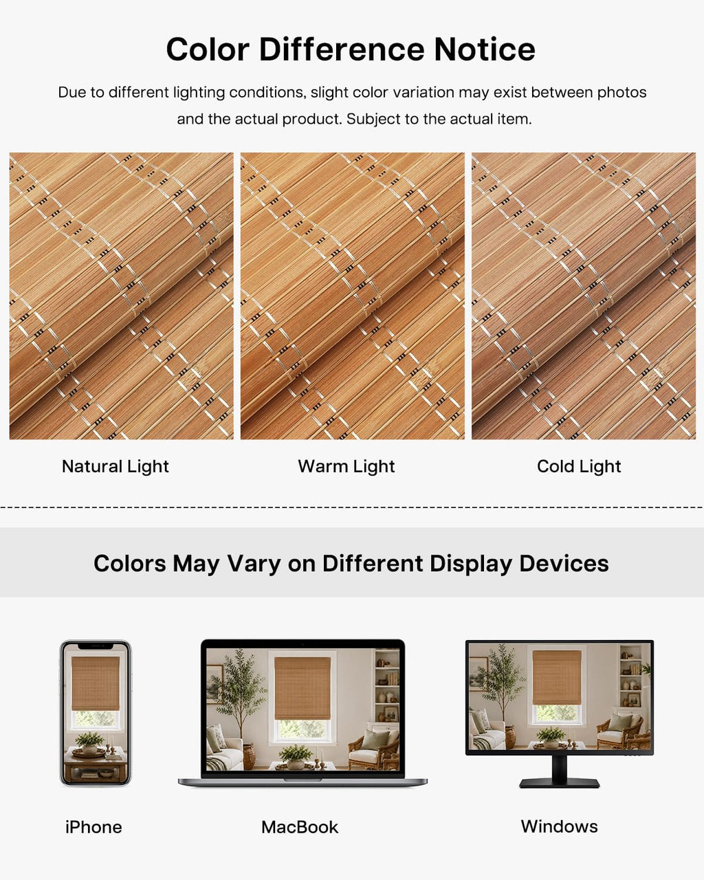 LazBlinds 100% Blackout No Drill Bamboo Roman Shades, Cordless Bamboo Blinds for Indoor Windows, Room Darkening Shades for Home & Patio, Thermal Insulated, Brown206, 20" W x 48" H