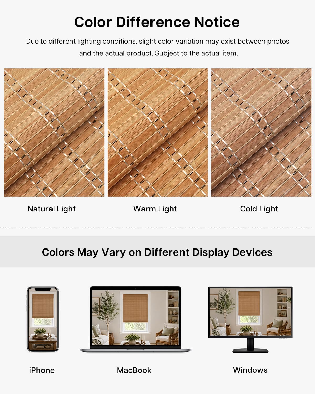 LazBlinds 100% Blackout No Drill Bamboo Roman Shades, Cordless Bamboo Blinds for Indoor Windows, Room Darkening Shades for Home & Patio, Thermal Insulated, Brown206, 20" W x 48" H