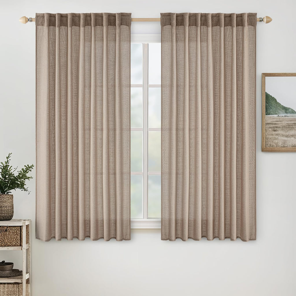 MIULEE Natural White Linen Curtains 52x96 Inch Long 2 Panels for Bedroom