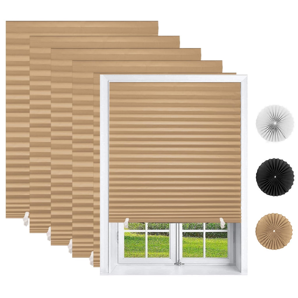Changshade 6 Pack Temporary Shades,Blackout Pleated Paper Blinds for Indoor Windows Cut to Size Adhesive Paper Shades No Tools No Drilling for Office, Bedroom, Living Room, 36" W x 72" H, Black