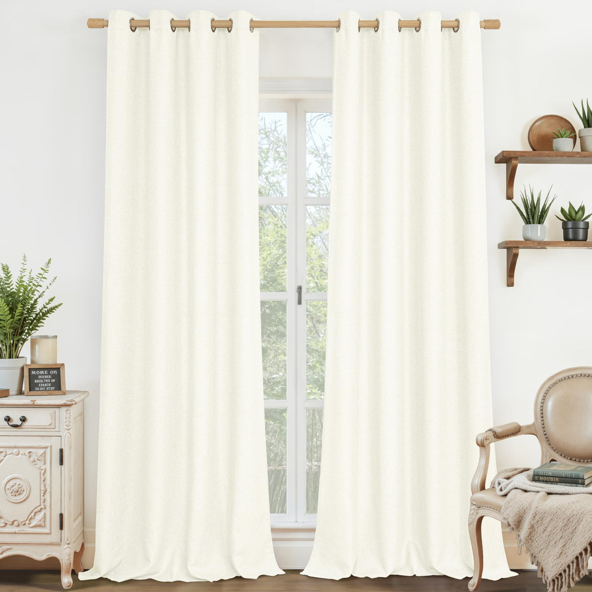 LAMIT 90 Inch Long Oatmeal Linen Curtains for Living Room 2 Panels