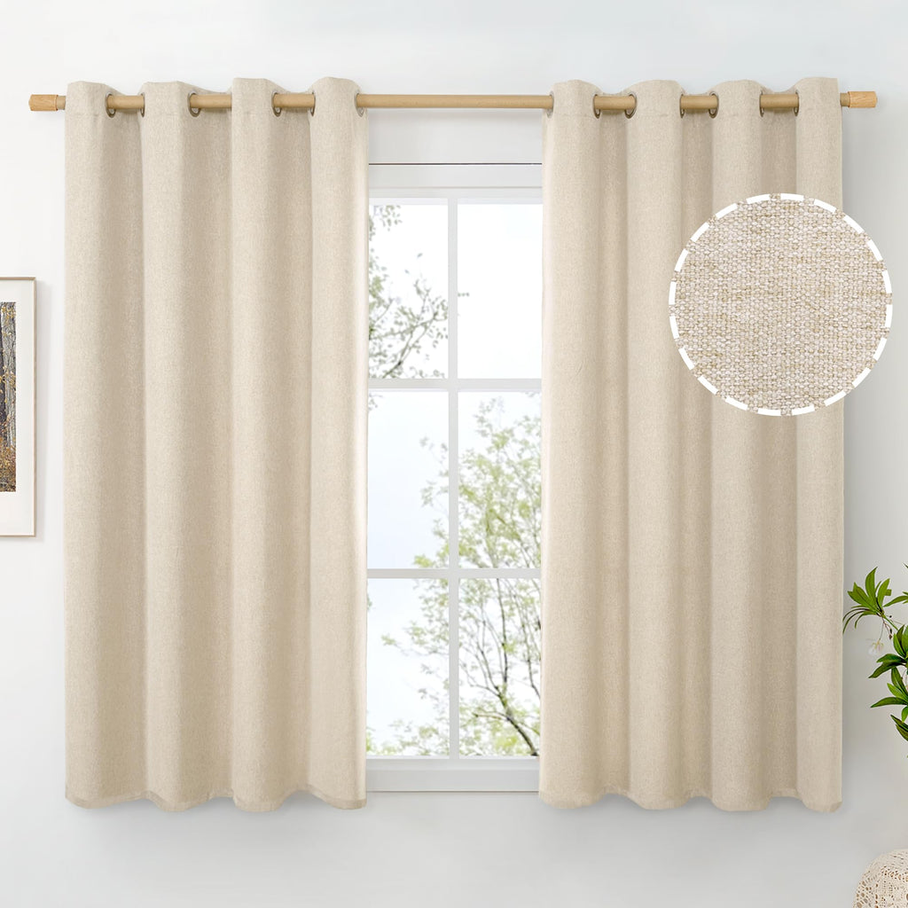 BGment Oatmeal Linen Curtains 84 Inch Length 2 Panels Set for Living Room