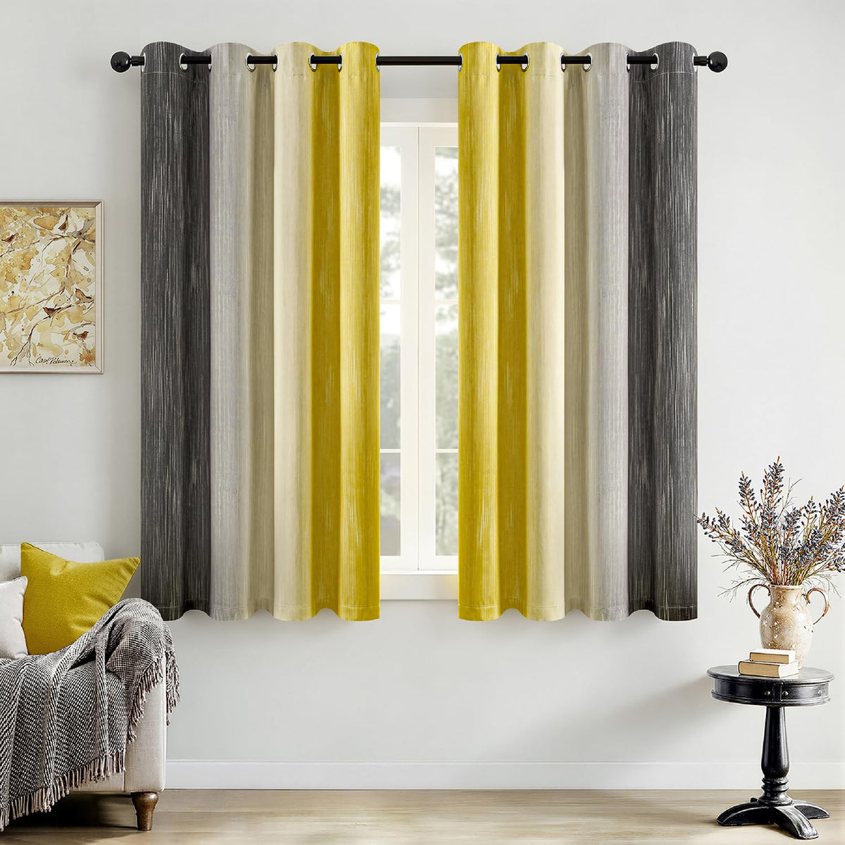 MIULEE Navy Blue and Greyish White Ombre Blackout Curtains 52Wx84L Set of 2