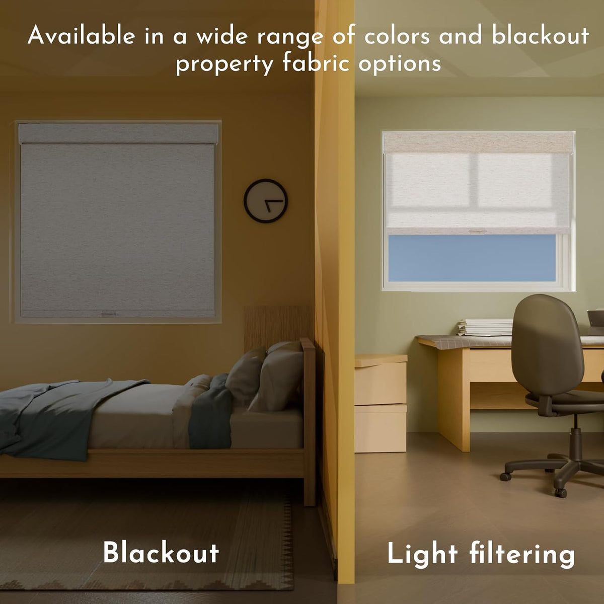 Persilux Light Filtering Roller Shades for Indoor Windows Blinds,Cordless,Linen Fabric,Thermal Insulated Fabric UV Protection Shades for Home,Office,Bedroom,Door,Light Filtering-Cream,16" W X 64" H
