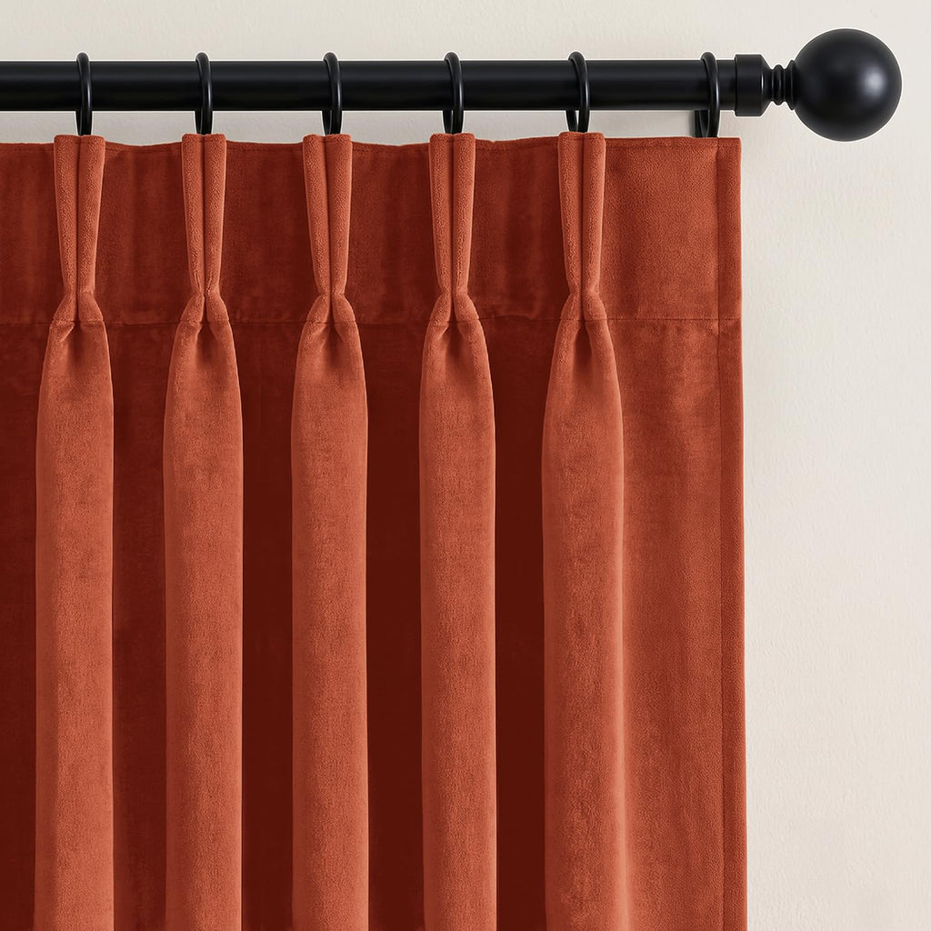 MIULEE Velvet Pinch Pleated Blackout Olive Green Curtains 40x96 Inches