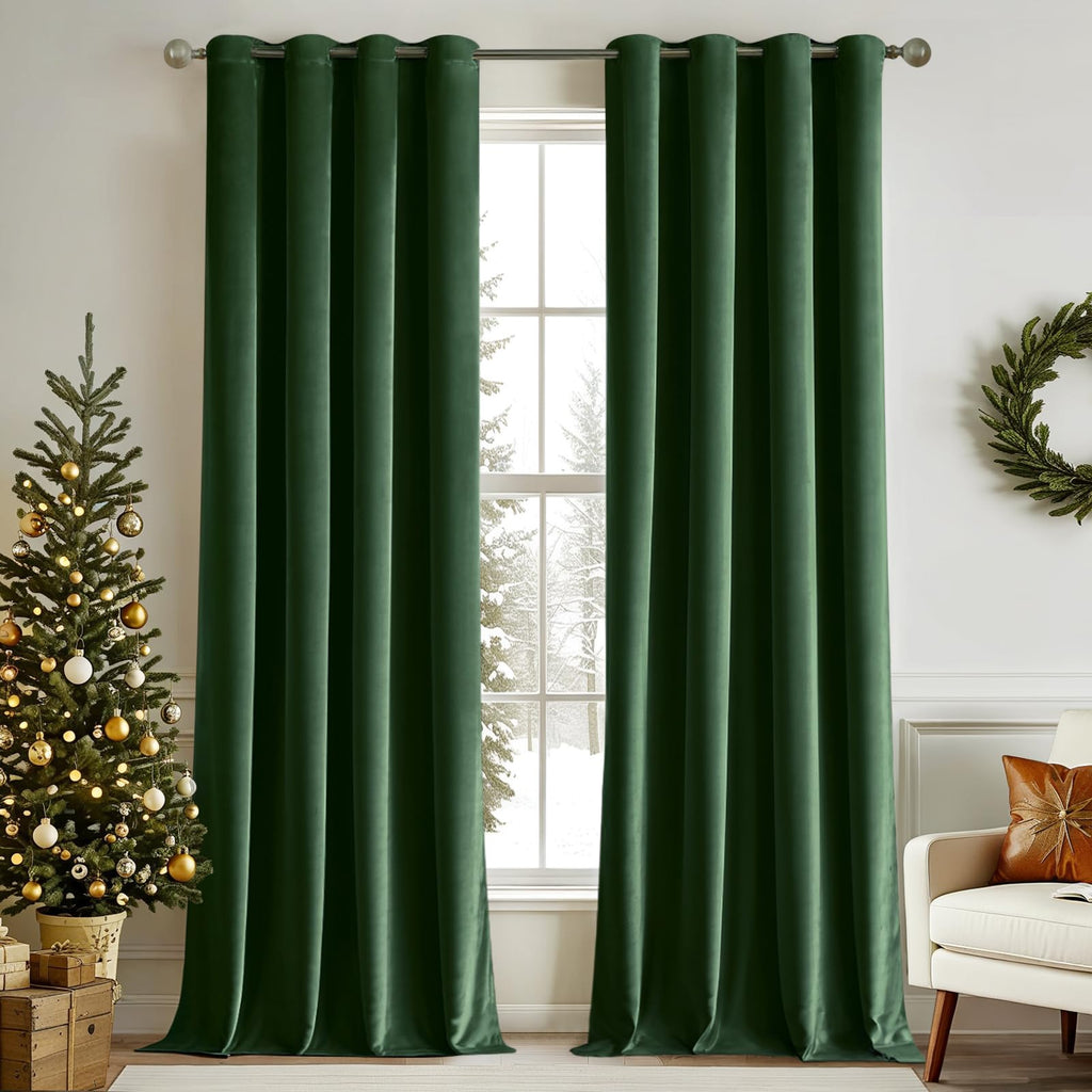 MIULEE Velvet Blackout Curtains Olive Green 52 x 96 Inch Length 2 Panels