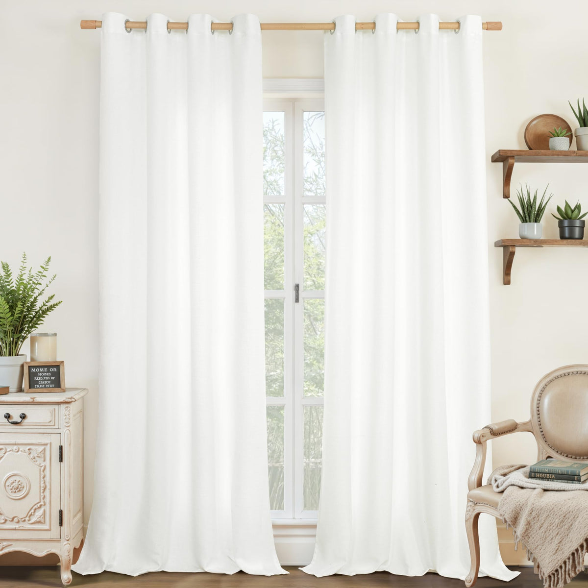 LAMIT 90 Inch Long Oatmeal Linen Curtains for Living Room 2 Panels