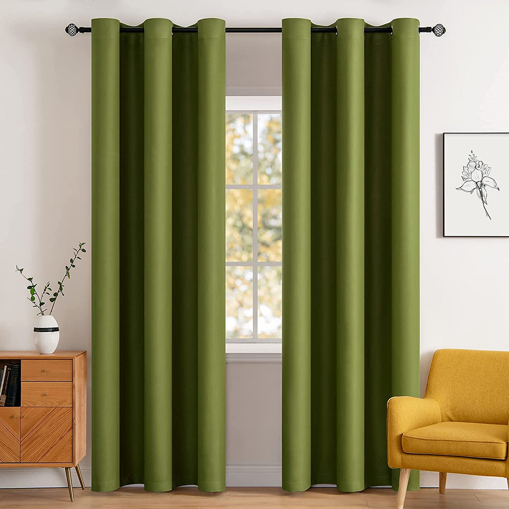 MIULEE Olive Blackout Bedroom Curtains Drapes 84 Inch Long 52"x84"