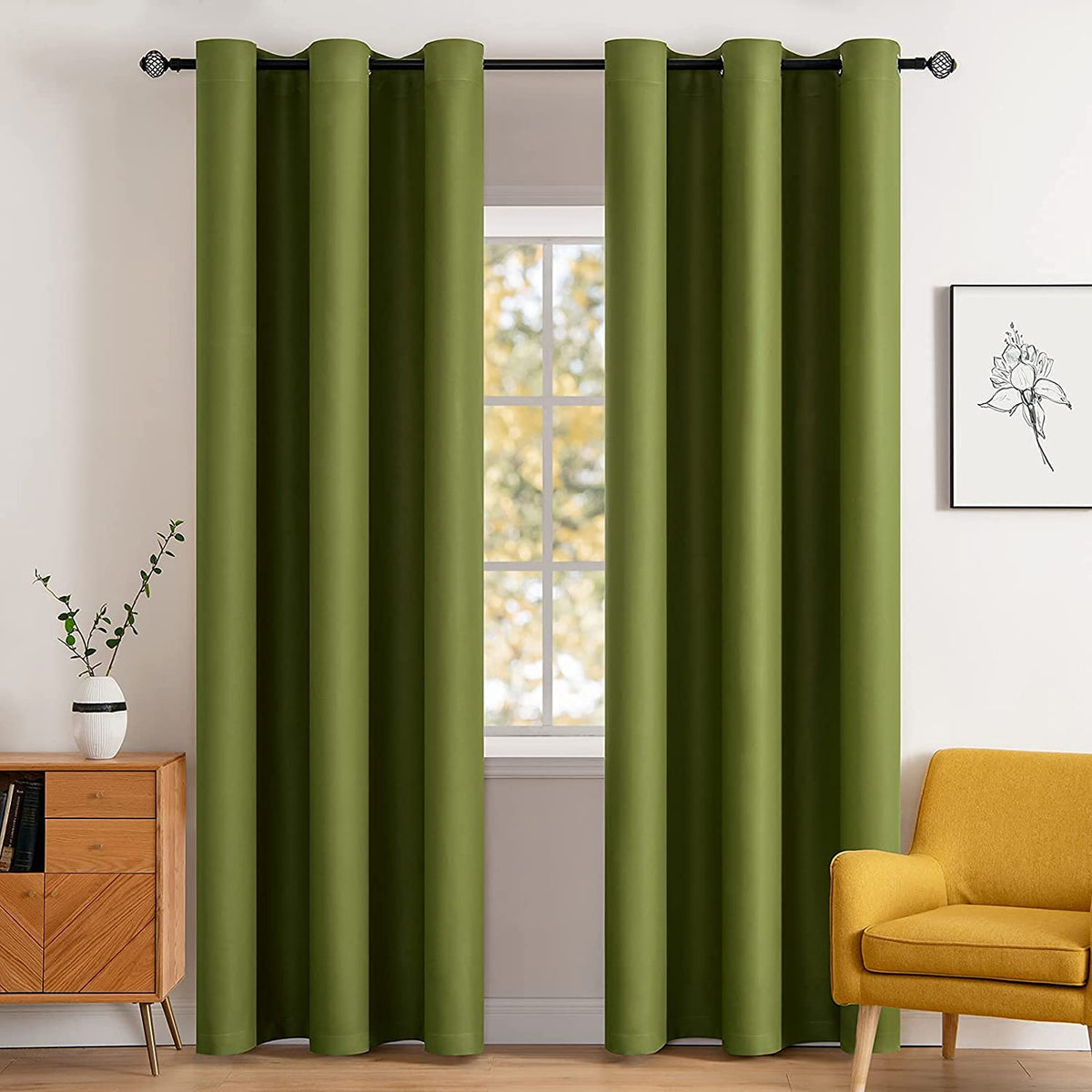 MIULEE Olive Blackout Bedroom Curtains Drapes 84 Inch Long 52"x84"