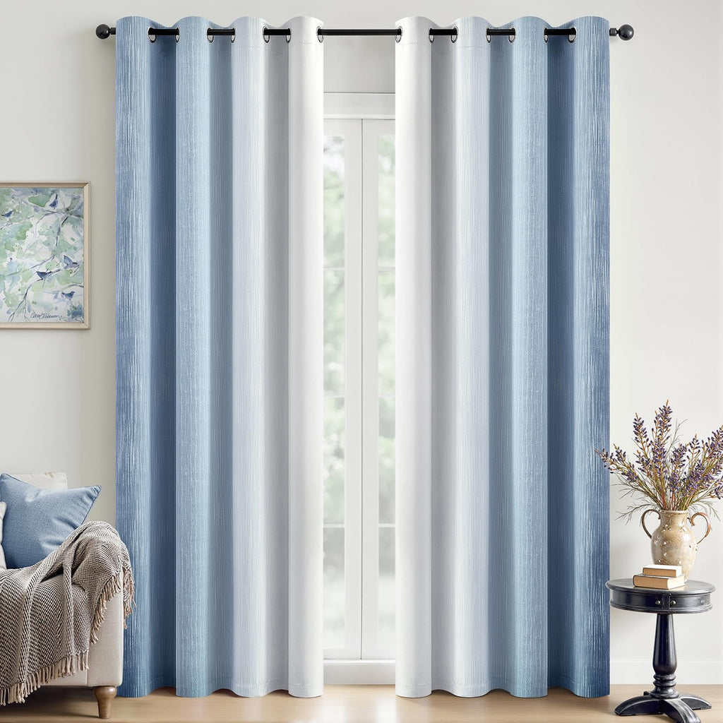 MIULEE Navy Blue and Greyish White Ombre Blackout Curtains 52Wx84L Set of 2