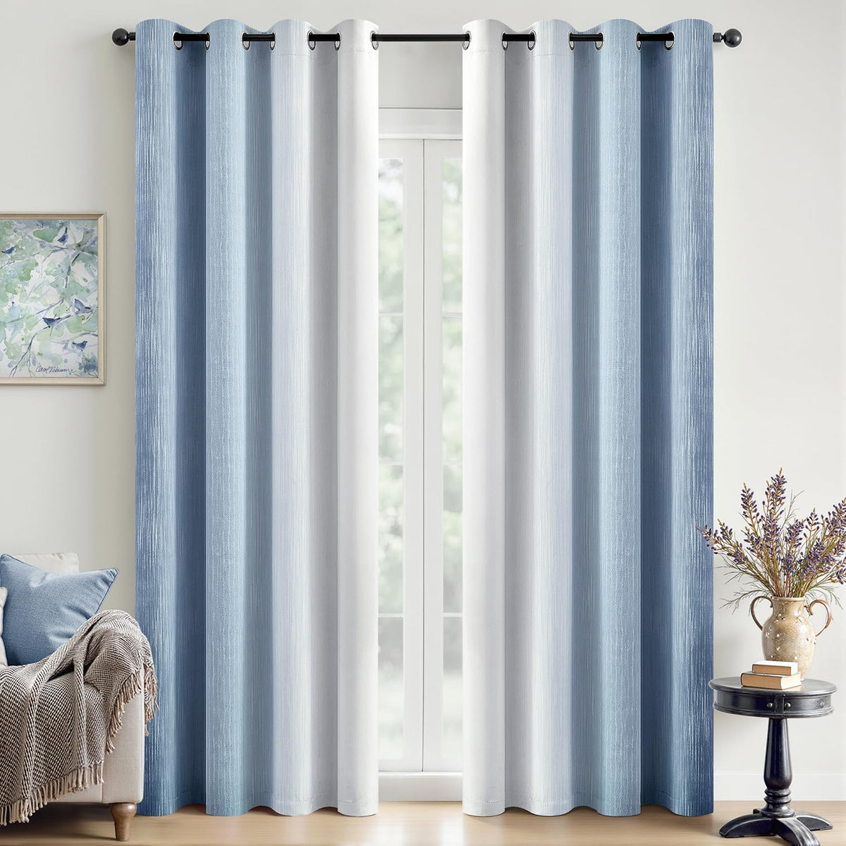 MIULEE Navy Blue and Greyish White Ombre Blackout Curtains 52Wx84L Set of 2