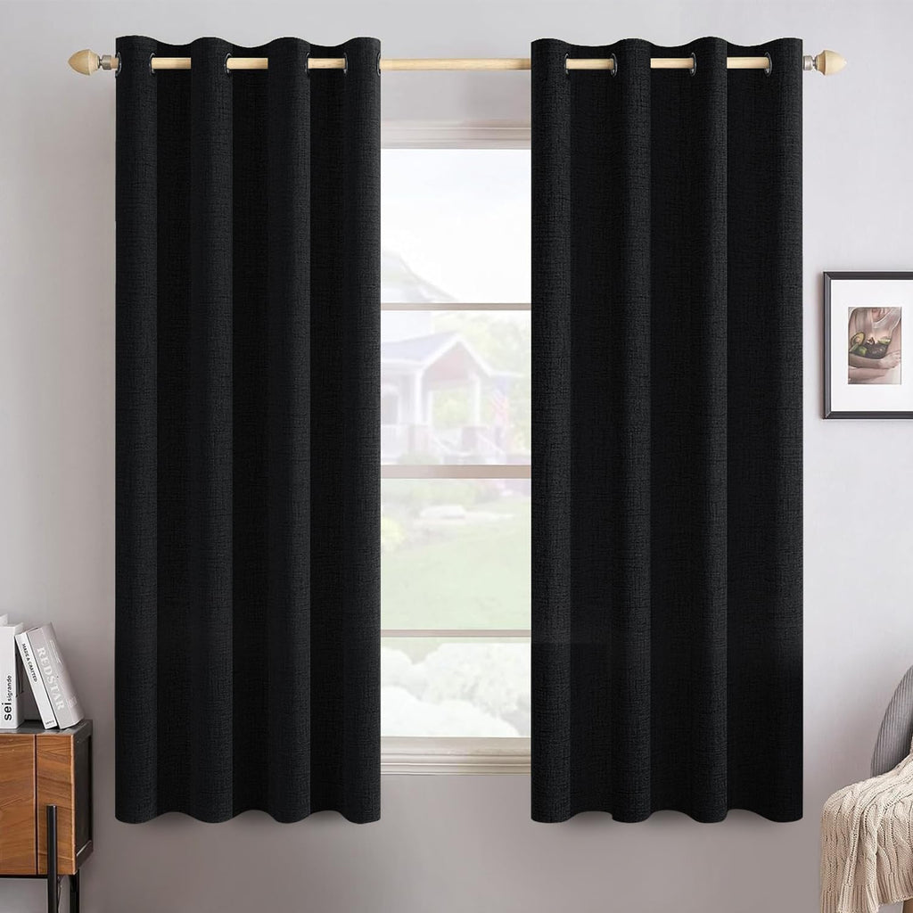 MIULEE 100% Blackout Linen Curtains for Bedroom 52x84 Inches Dusty Blue