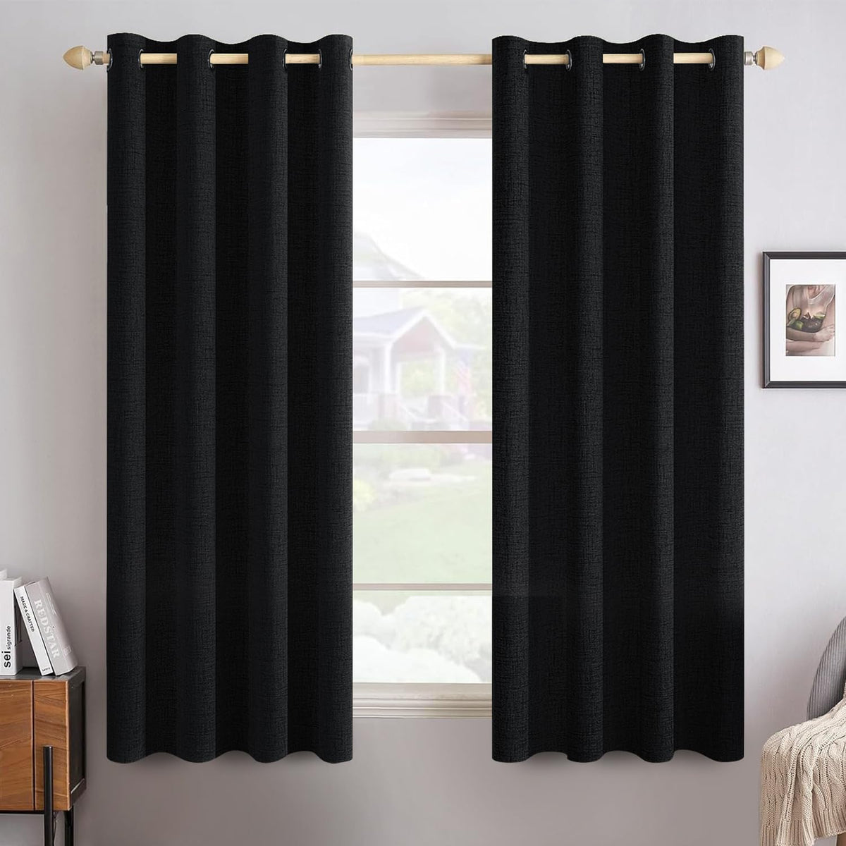 MIULEE 100% Blackout Linen Curtains for Bedroom 52x84 Inches Dusty Blue