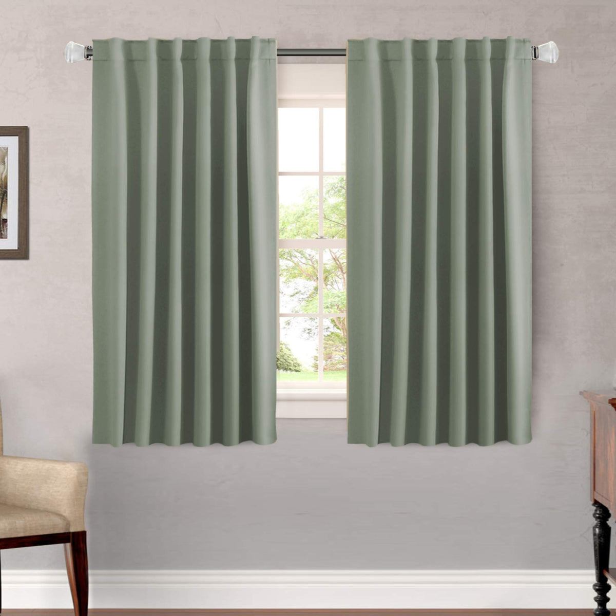H.VERSAILTEX Blackout Curtains Thermal Insulated Window Treatment Panels Room Darkening Blackout Drapes for Living Room Back Tab/Rod Pocket Bedroom Draperies, 52 x 84 Inch, Light Sage, 2 Panels