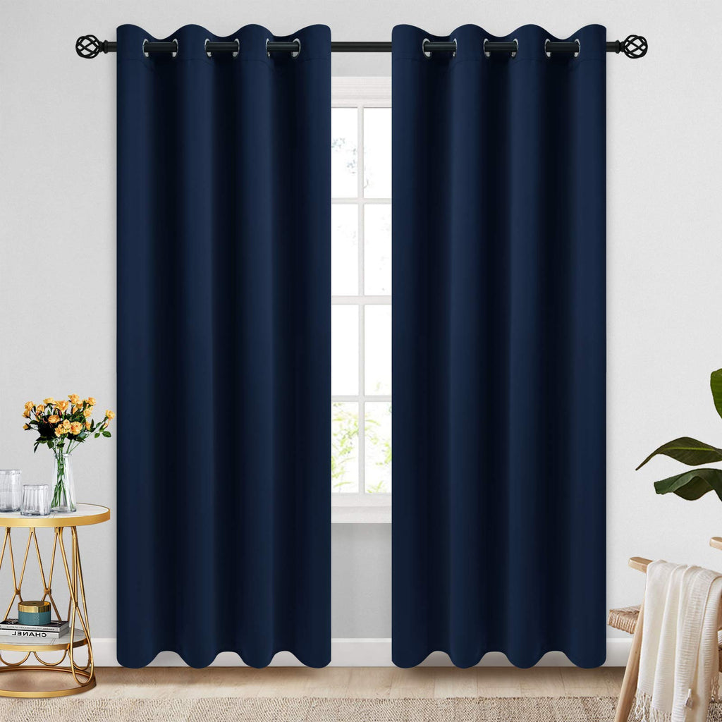 COSVIYA Grommet Blackout Room Darkening Navy Blue Curtains 84 inch Length
