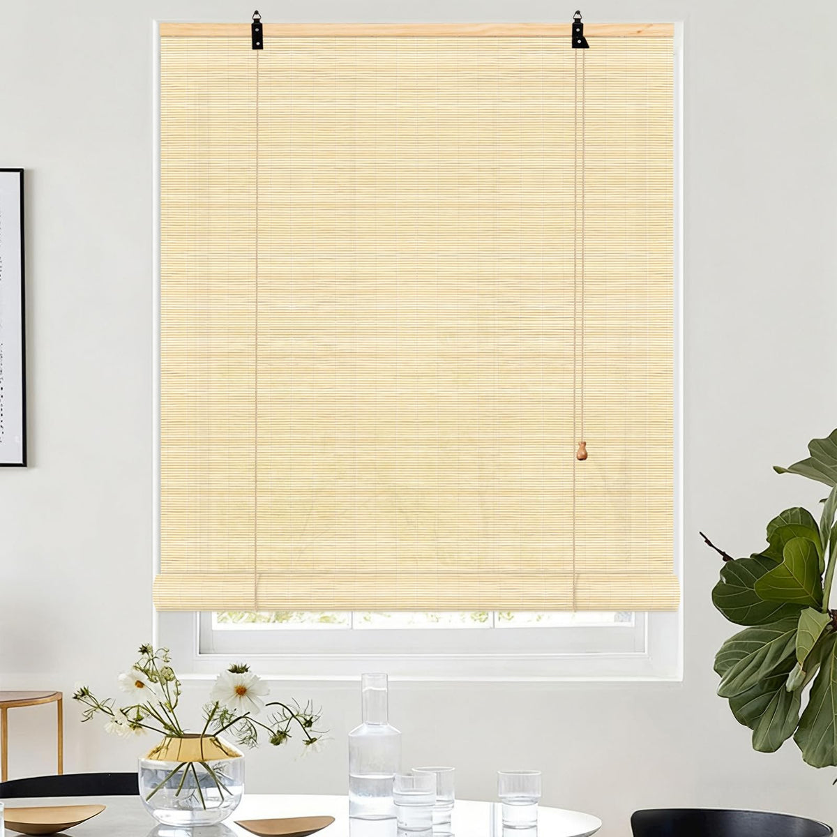 Bamboo Roman Shades Blinds for Windows - Natural Light Filtering Privacy Shades, Handwoven Indoor Window Coverings Easy to Install 24W x 72L