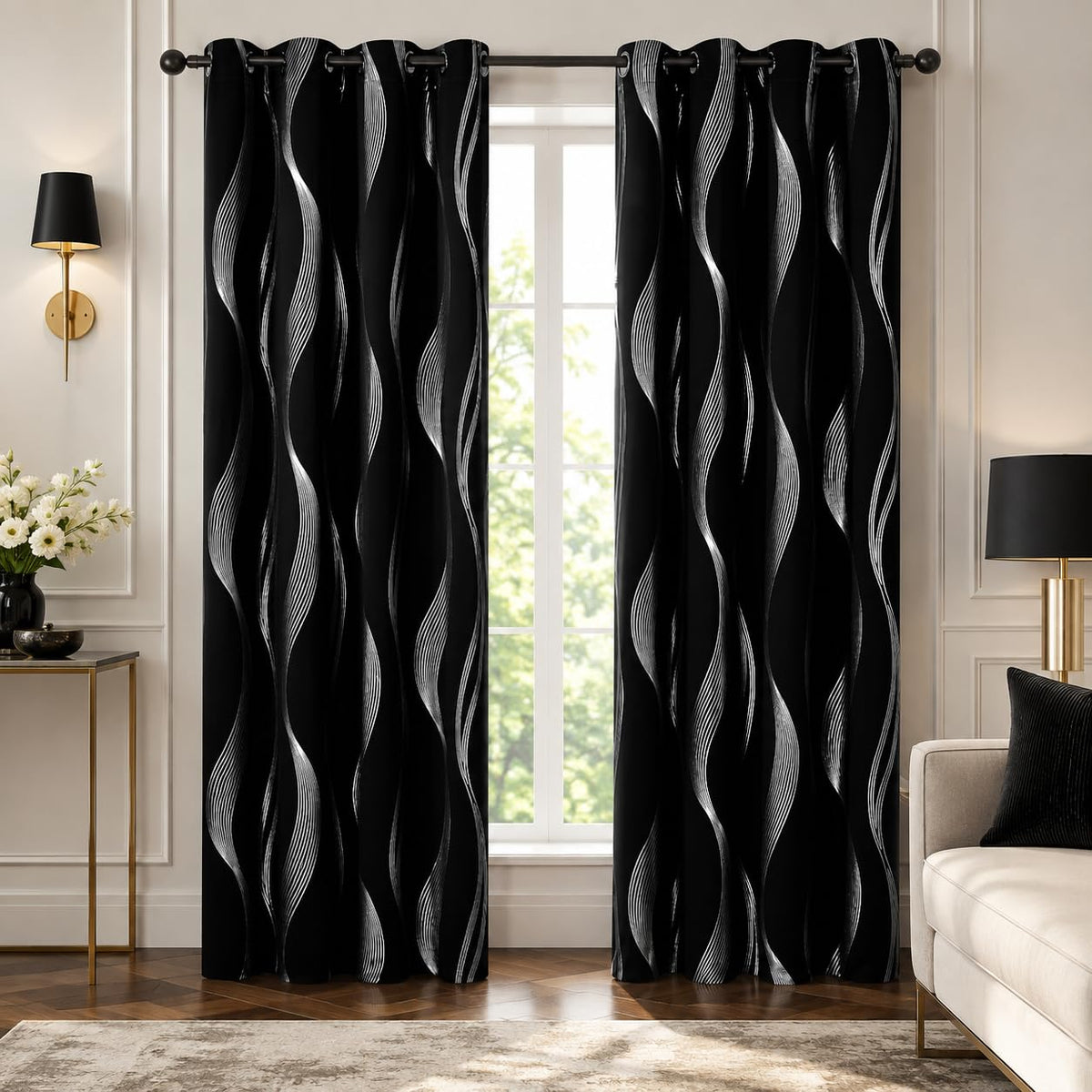 Deconovo Curtains for Living Room, Pattern Blackout Curtains 84 Inches Long
