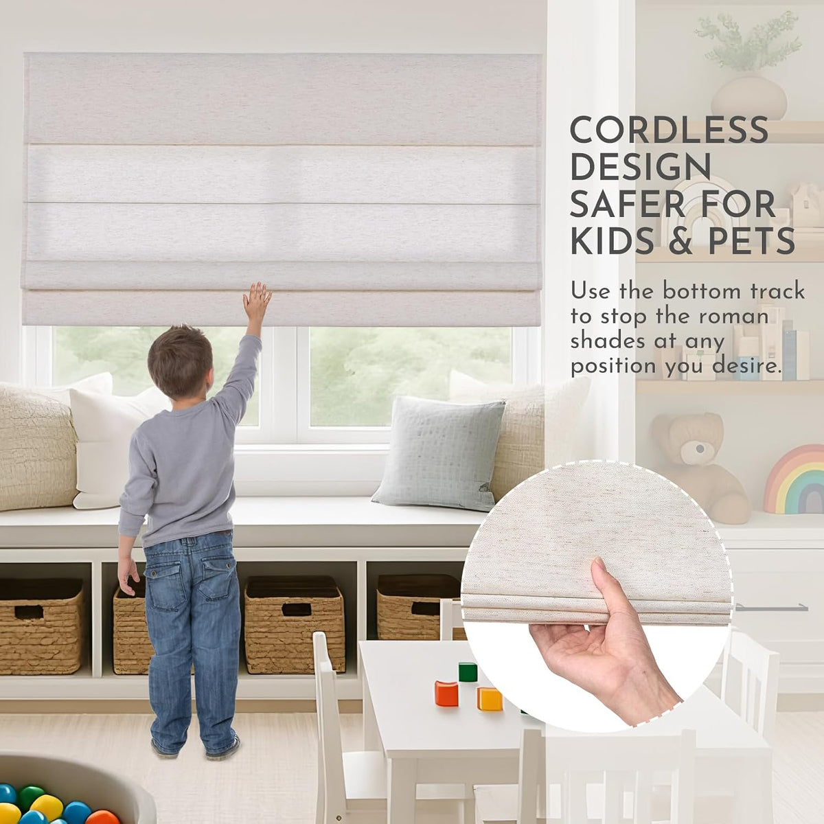 Persilux Light Filtering Roman Shades for Indoor Windows Cordless,Pull Down Linen Fabric Roman Blinds,Privacy Window Shades for Door,Bedroom,Office,Easy to Install,Light Filtering-Cream,Custom Size