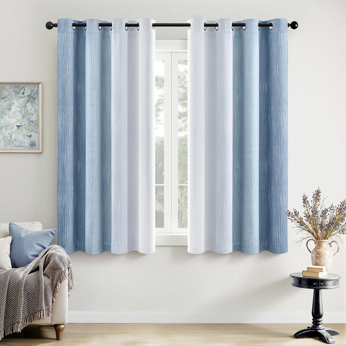 MIULEE Navy Blue and Greyish White Ombre Blackout Curtains 52Wx84L Set of 2