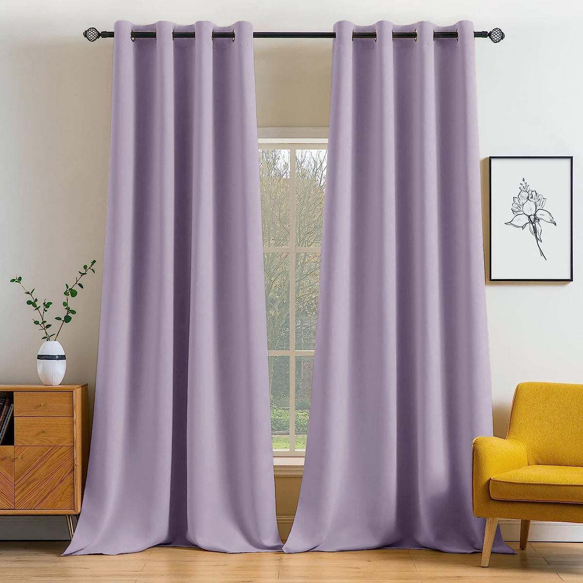 MIULEE Olive Blackout Bedroom Curtains Drapes 84 Inch Long 52"x84"
