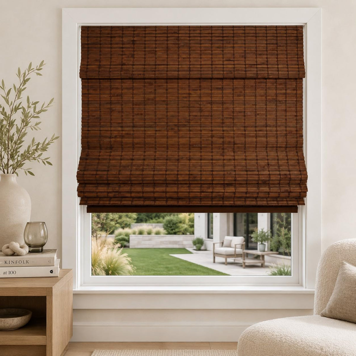 CHICOLOGY Cordless Bamboo Roman Shade, Light Filtering, Squirrel 36"x64"