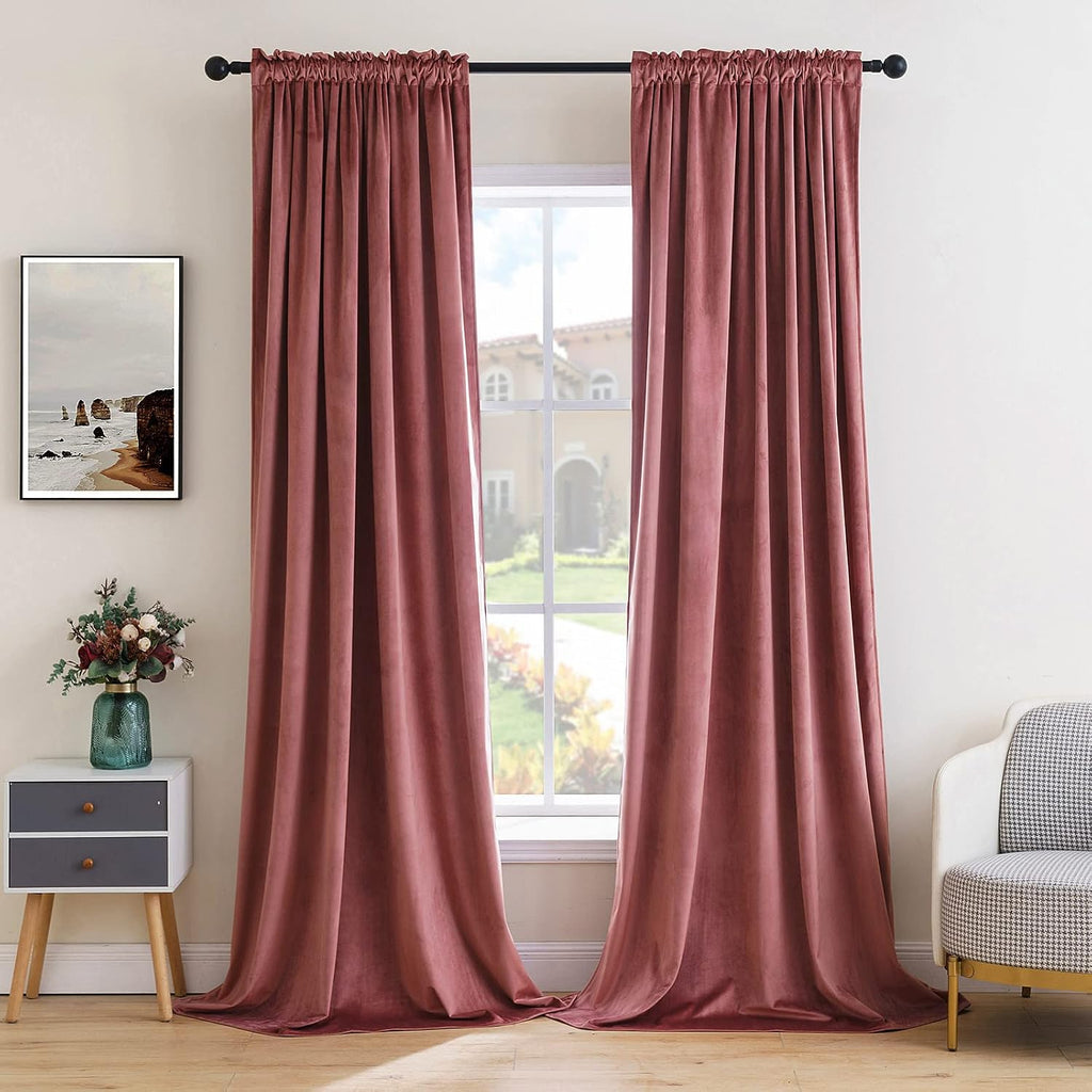 MIULEE Dusty Rose Pink Velvet Room Darkening Curtains for Bedroom W52 x L84