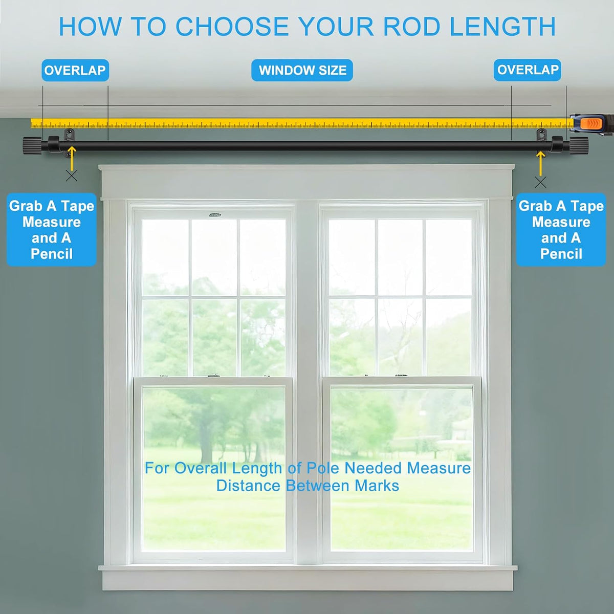 Curtain Rods 16-76", 1 Inch Adjustable Black Curtain Rod, 1 Pack