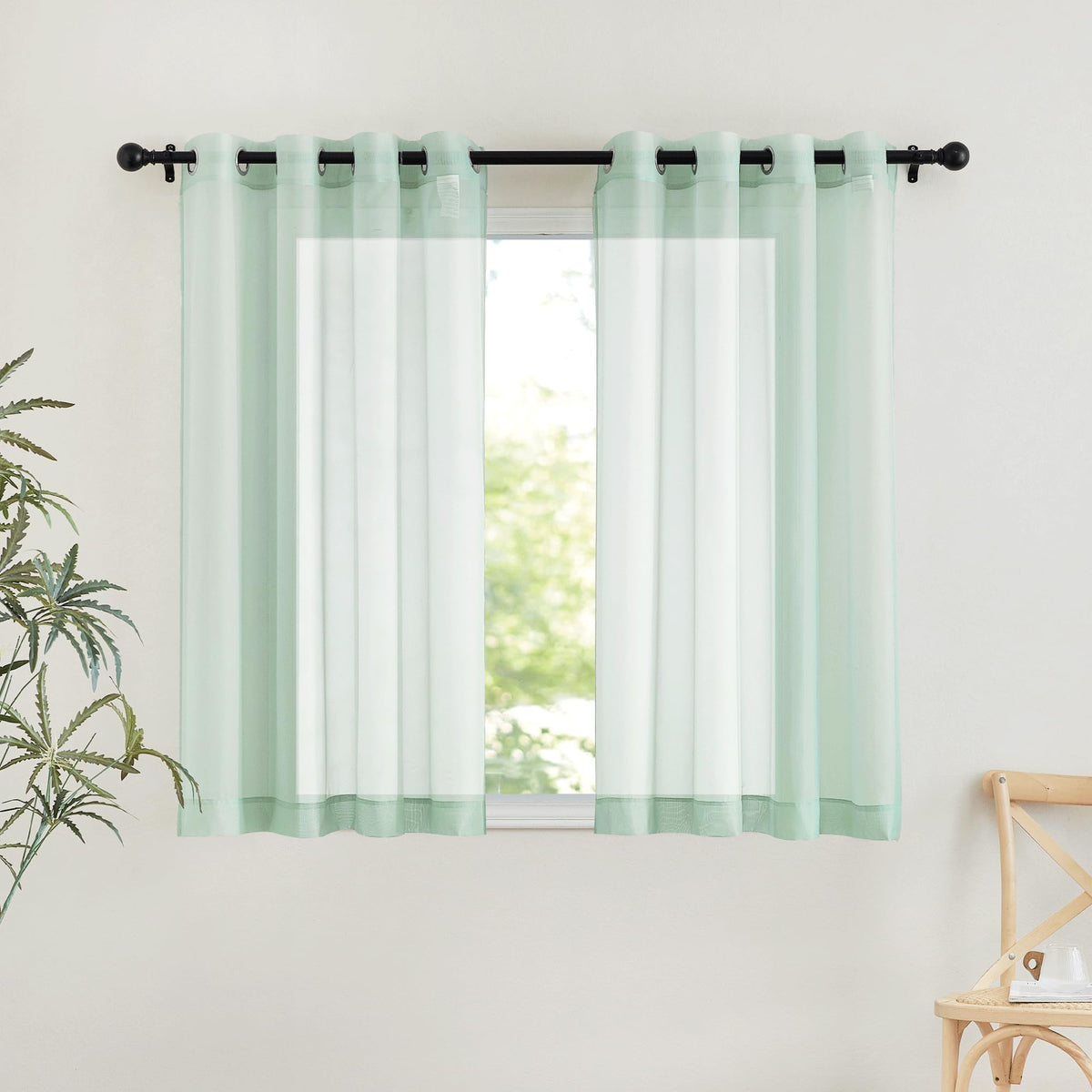 NICETOWN White Sheer Curtains & Drapes 96 inches Long for Living Room - Grommet Top Solid Lightweight & Airy Gauzy Window Treatments with Light Filtering for Bedroom, 2 Panels, W54 x L96