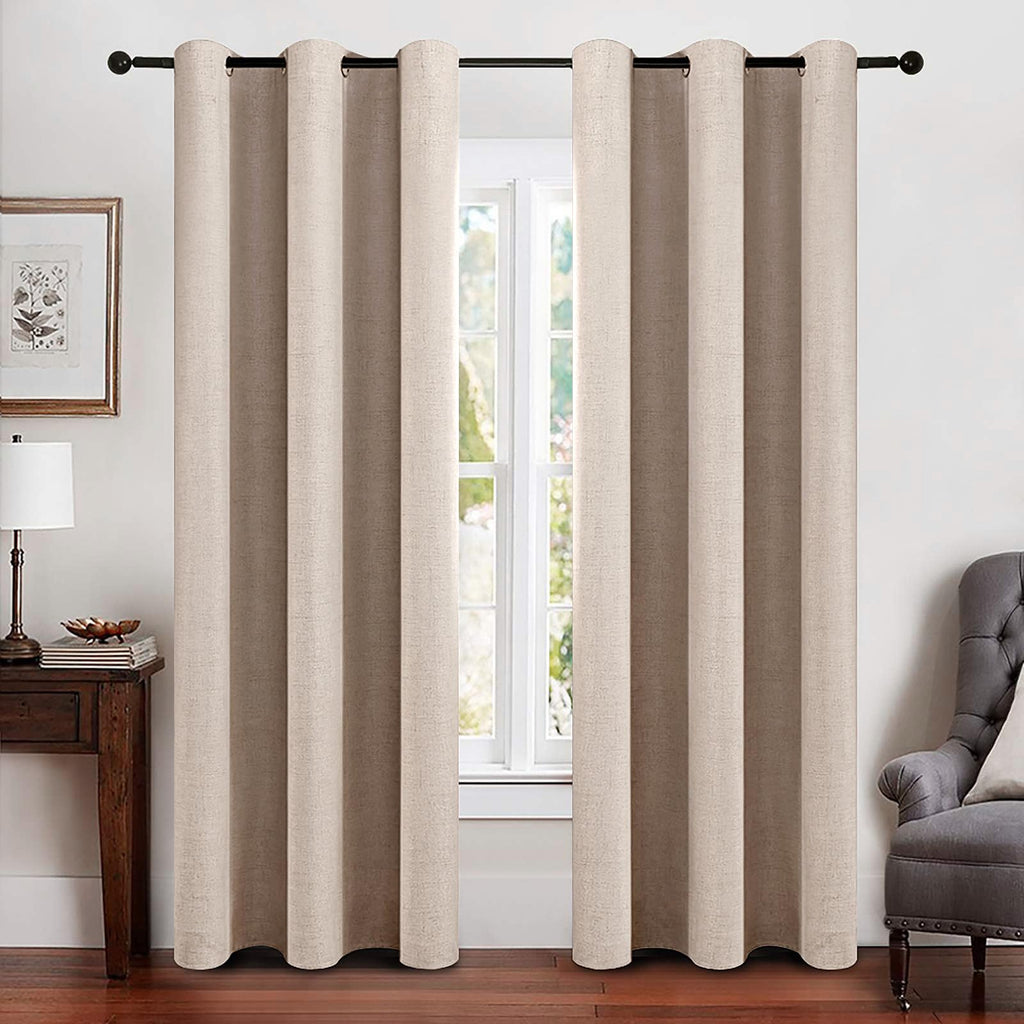 MIULEE 100% Blackout Linen Curtains for Bedroom 52x84 Inches Dusty Blue