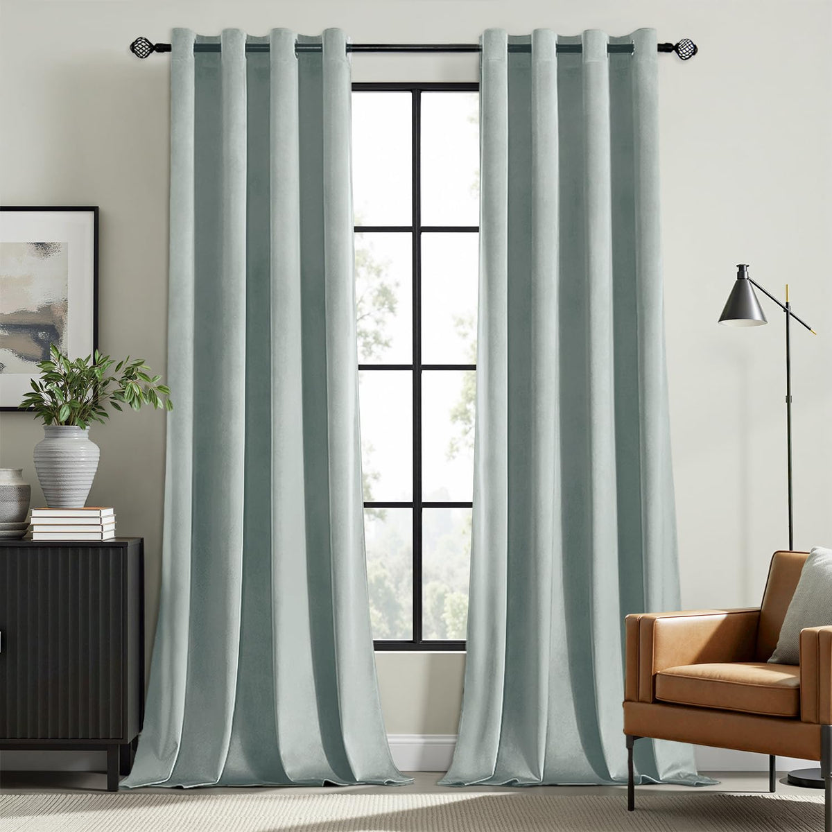 MIULEE Velvet Blackout Curtains Olive Green 52 x 96 Inch Length 2 Panels