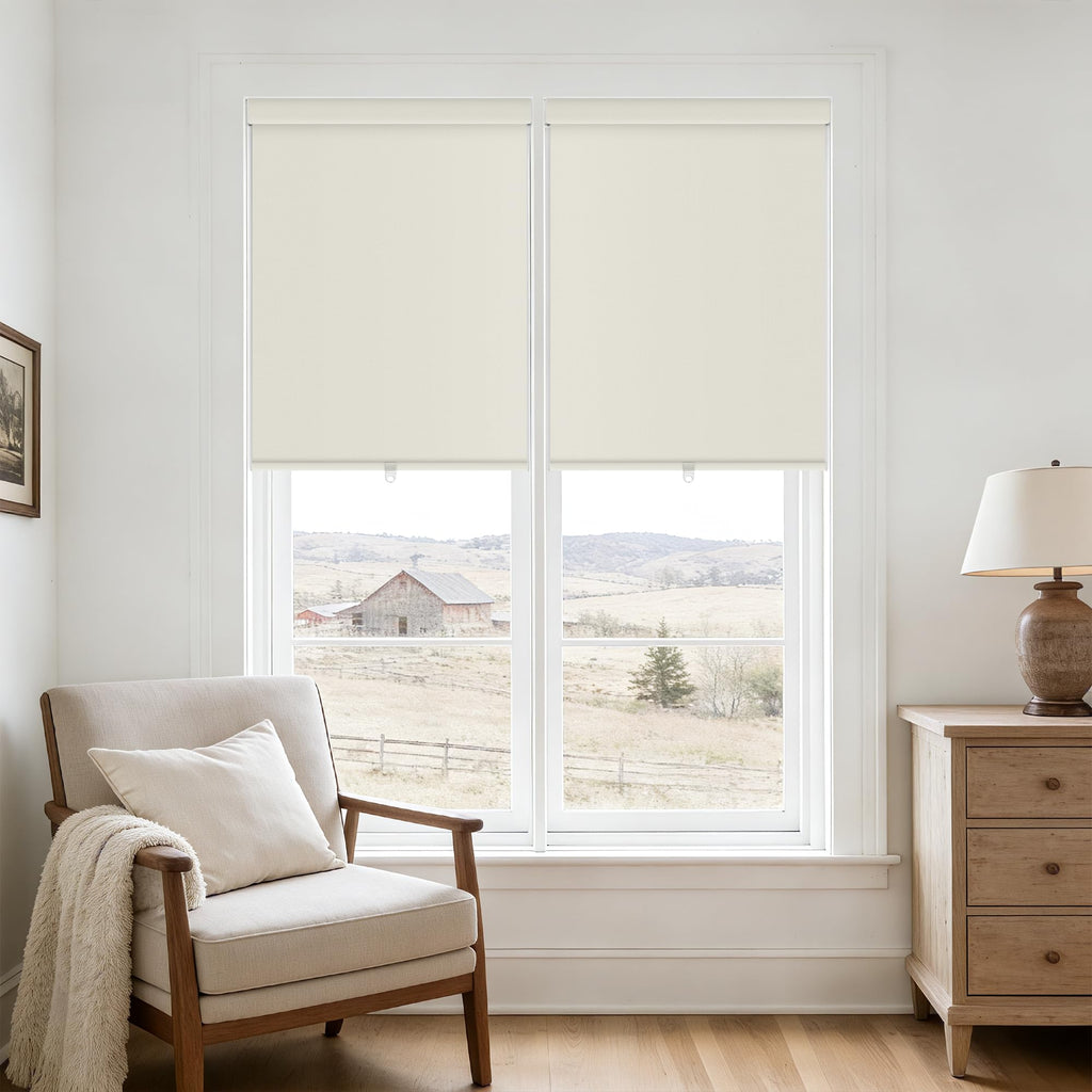 Extra Wide Beige Roller Shades 100% Blackout Blinds for Large Window Bedroom Living Room Dining Free-Stop Cordless Thermal Insulated Black Out Shades with Valance, Room Darkening Blinds Oatmeal,72x72