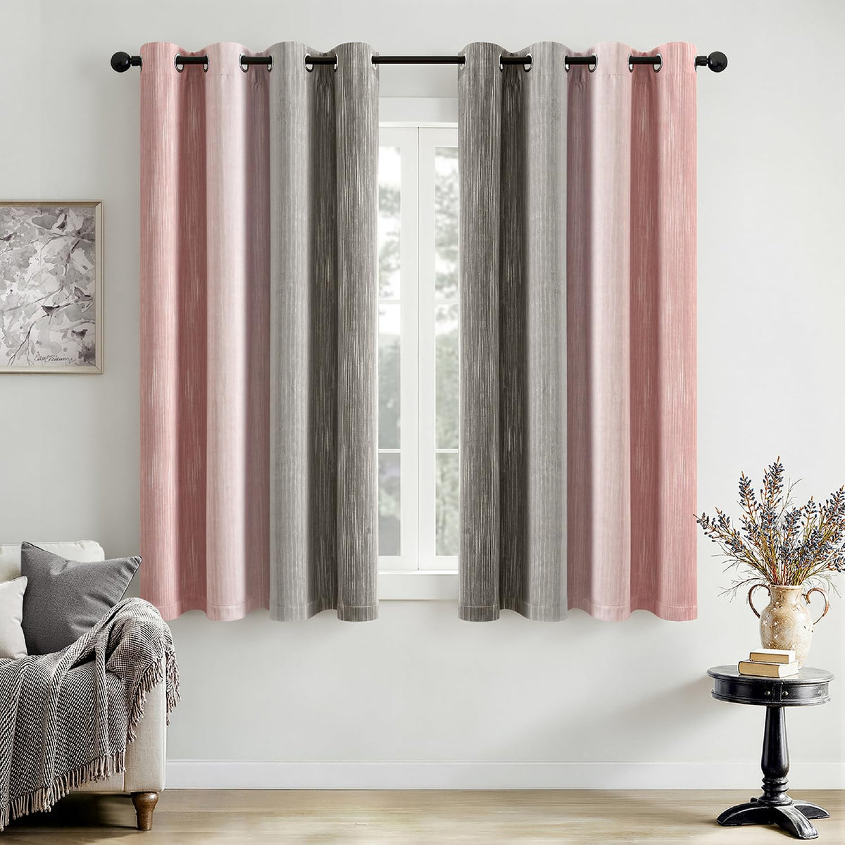 MIULEE Navy Blue and Greyish White Ombre Blackout Curtains 52Wx84L Set of 2
