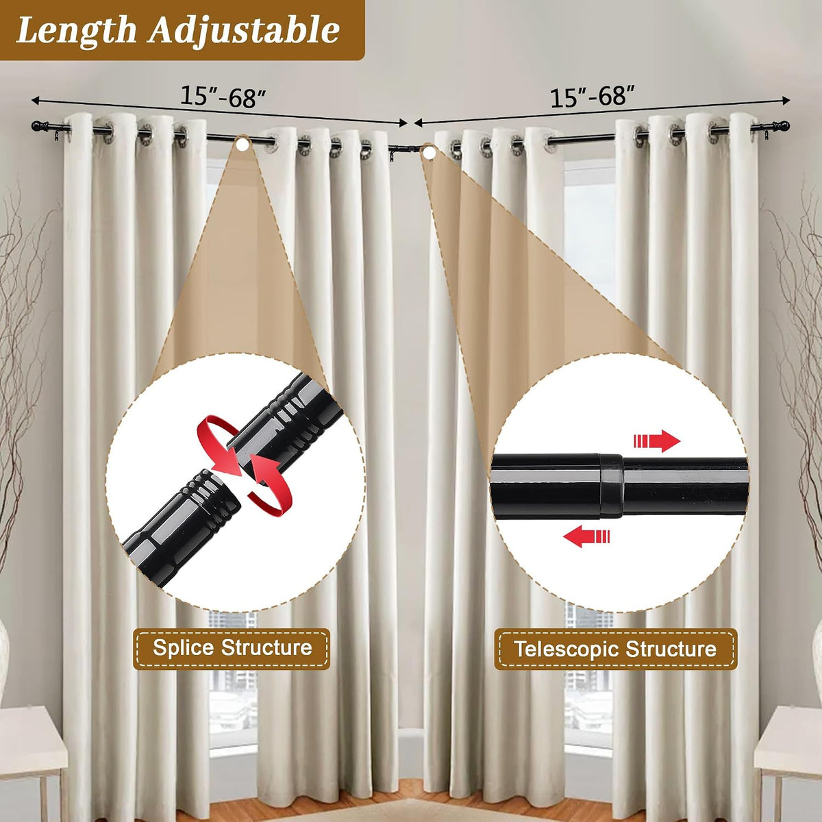 Corner Curtain Rod for Windows 30 to 136 Inches, L-shaped Curved Heavy Duty Corner Window Curtain Rods, Adjustable Renter Friendly 1 Inch Black Drapery Rods for Bedroom Living Room