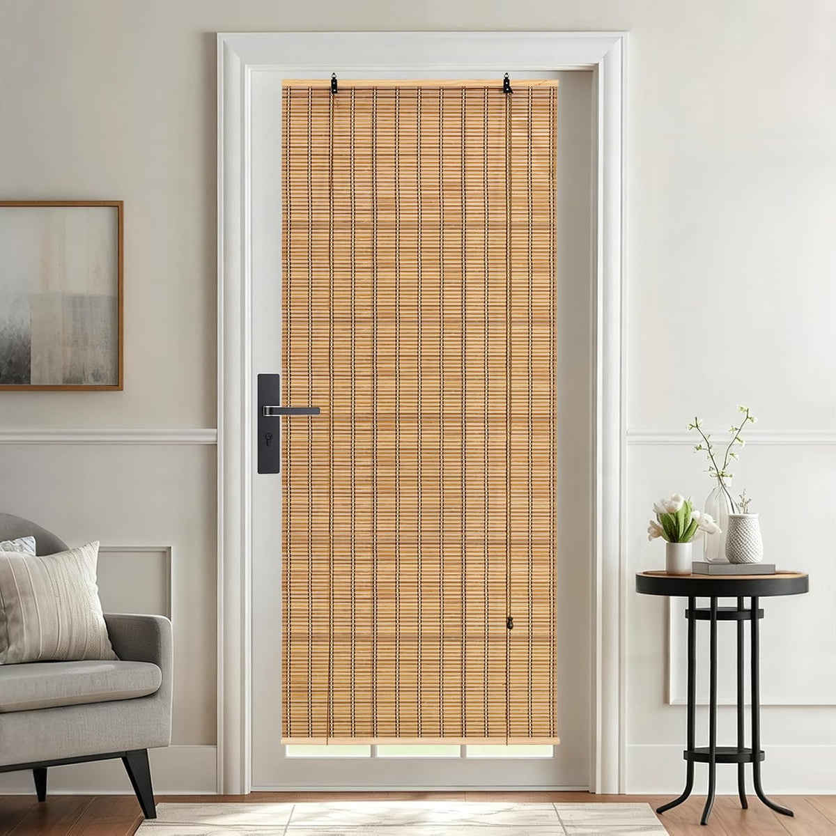 Bamboo Roman Shades Blinds for Windows - Natural Light Filtering Privacy Shades, Handwoven Indoor Window Coverings Easy to Install 24W x 72L