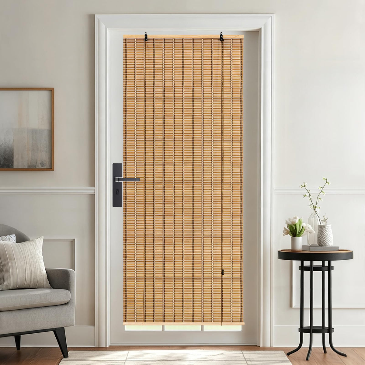 Bamboo Roman Shades Blinds for Windows - Natural Light Filtering Privacy Shades, Handwoven Indoor Window Coverings Easy to Install 24W x 72L