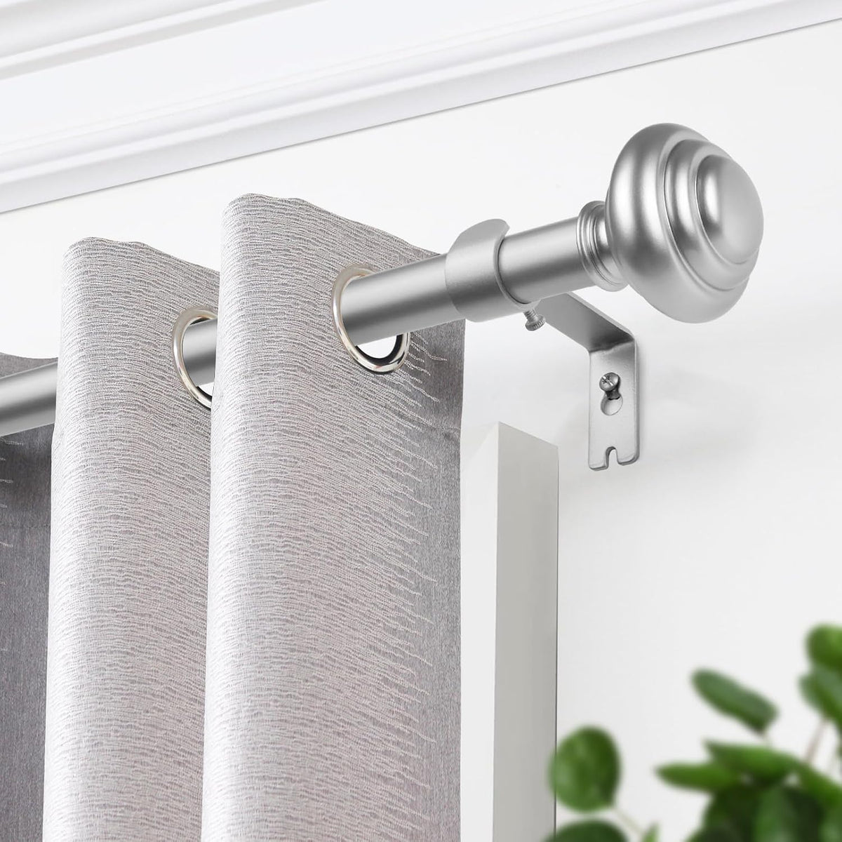 KAMANINA Curtain Rods for Windows 48 to 84 Inches Silver Decorative Finials
