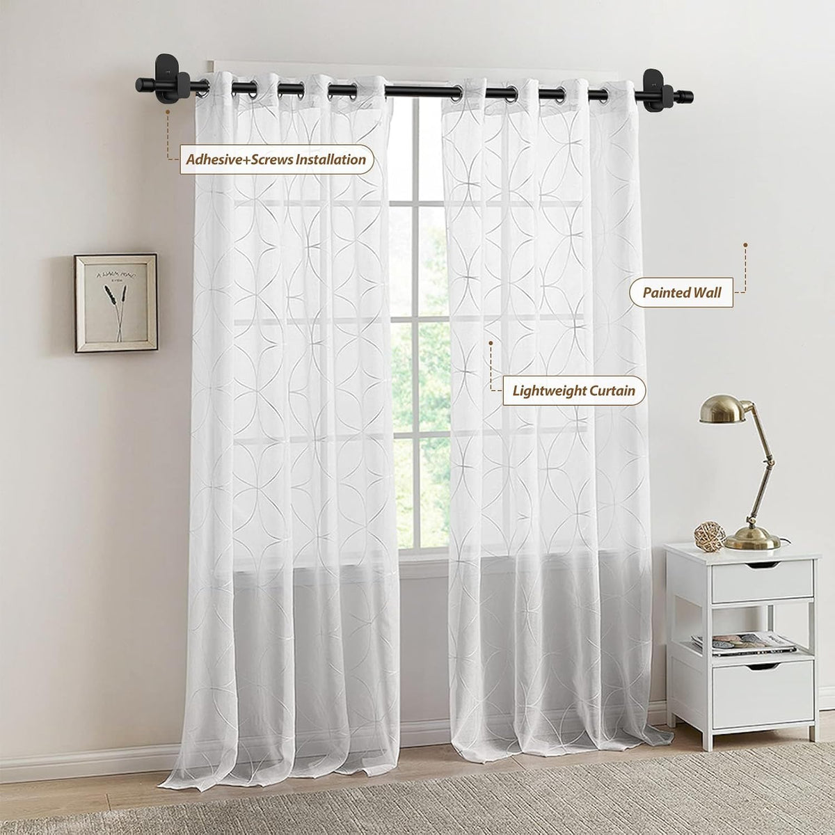 HOTOZON Curtain Rods No Drilling 32 to 86 Inch, 5/8" Diameter, Black