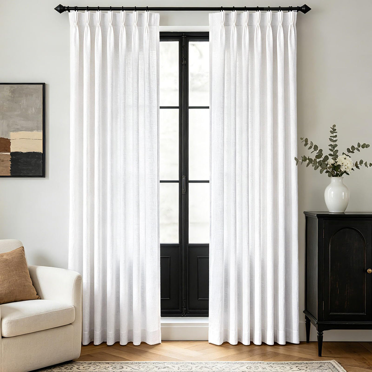 Beige Pinch Pleated Linen Curtains 108 inch Length 2 Panels for Living Room Light Filtering Triple Pleat Curtain Memory Trained FarmhouseNeutral Earthy Thick Flax Linen Drapes 108 inch Long Apricot