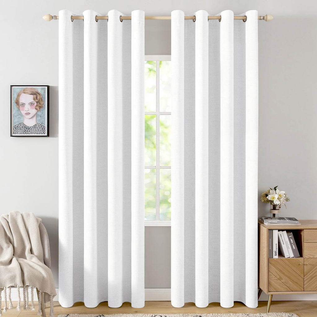 MIULEE 100% Blackout Linen Curtains for Bedroom 52x84 Inches Dusty Blue