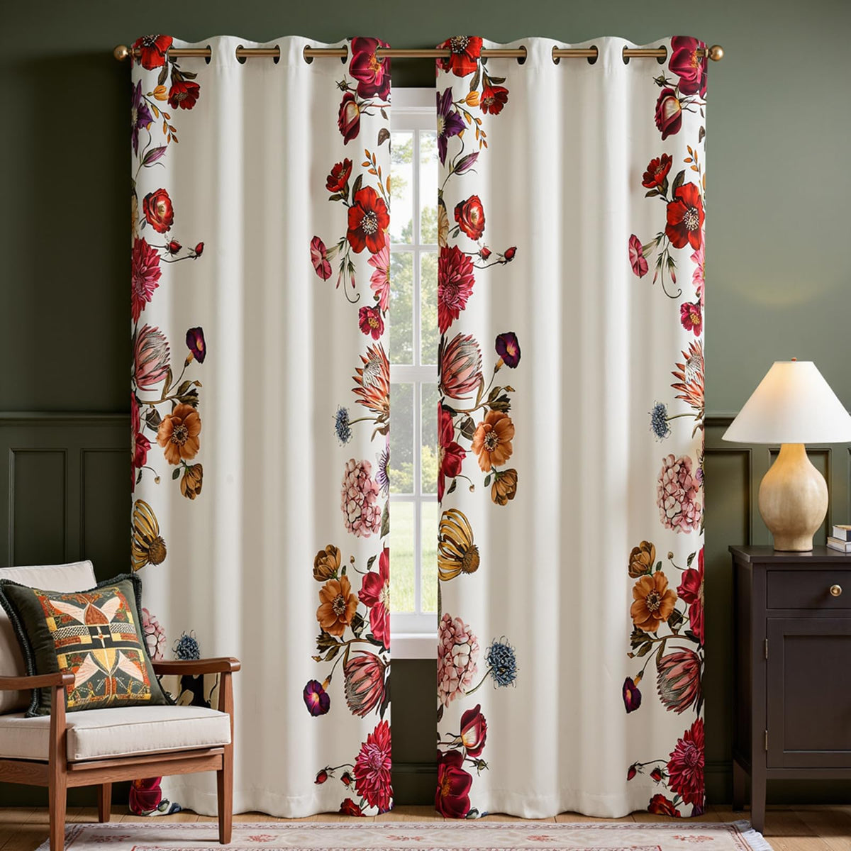 jinchan Black Boho Floral Blackout Curtains W100xL96 Grommet 1 Panel