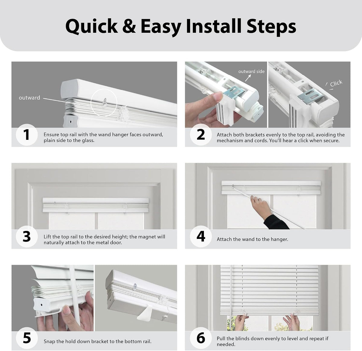 DEZ FURNISHINGS Cordless No Tools 1" Magnet Mini Blinds for Metal Doors, Room Darkening, 25" W x 42" H, White