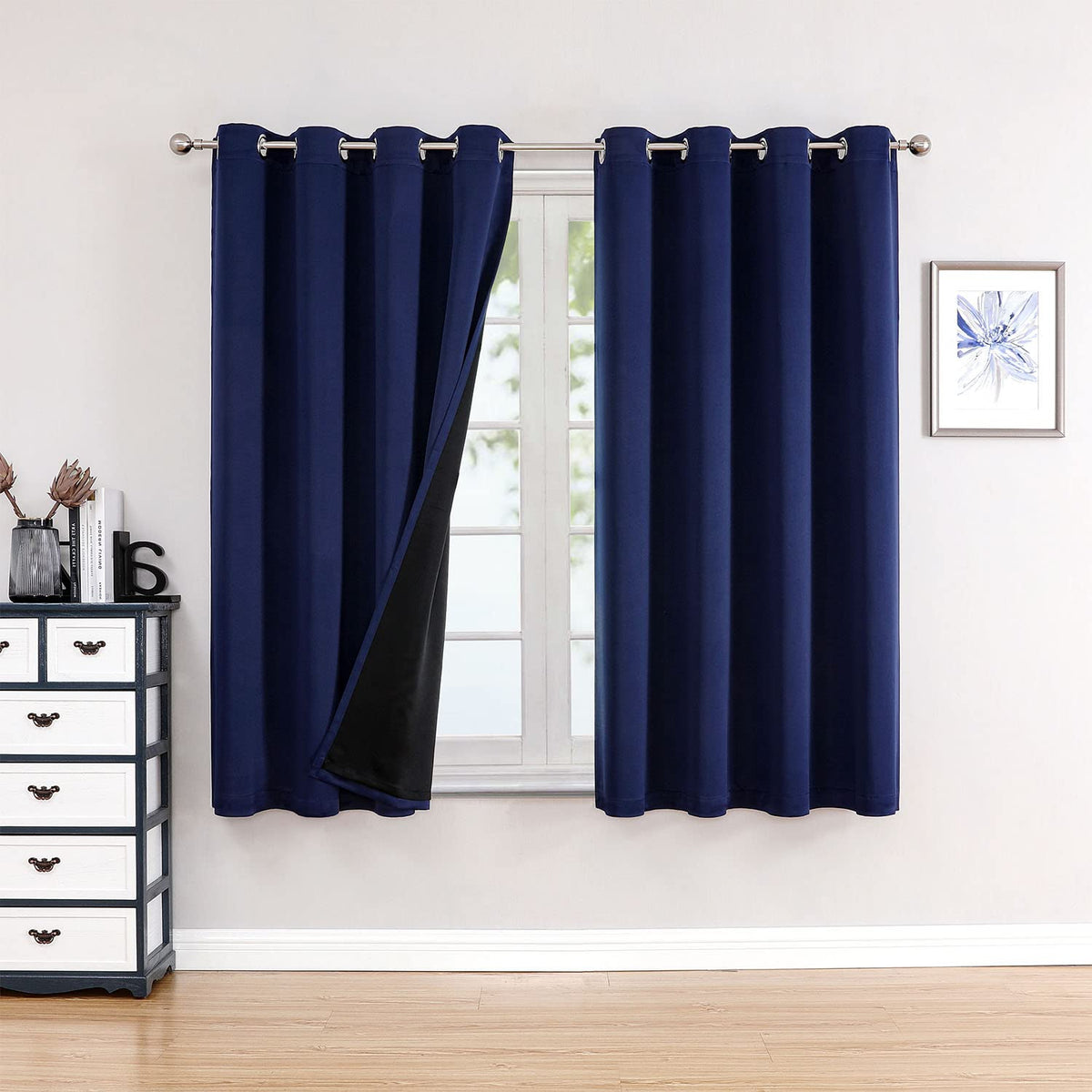 ChrisDowa 100% Blackout Curtains for Bedroom 63 Inches Long 2 Panels Set