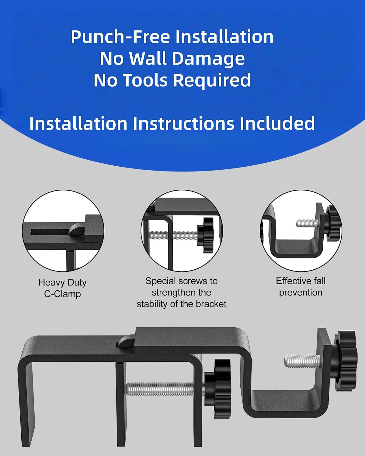 Over-Blinds Curtain Rod Brackets for Outside-Mounted Blinds, Blinds Curtain Rod Brackets for 1.3–2” Rectangular Headrails, Tool-Free No-Drill Installation for Apartments, Rentals Set of 2 (Black)