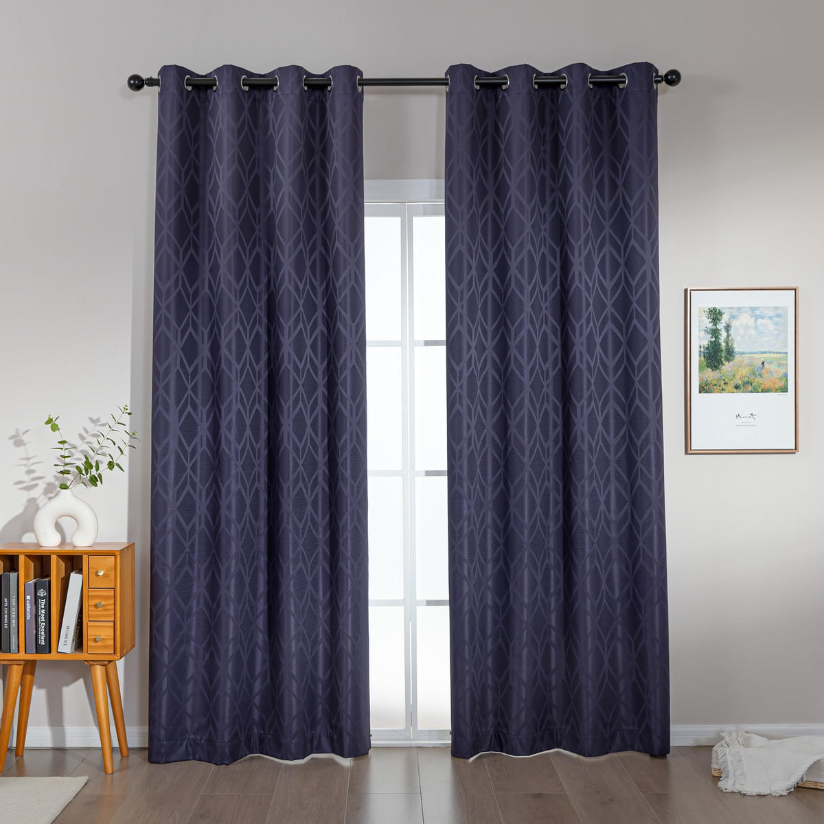 Amazon Basics Jacquard 2-Piece 100% Blackout Curtains, Living Room and Bedroom Drapes, Thermal Insulated Window Treatment, 52"x84", Beige