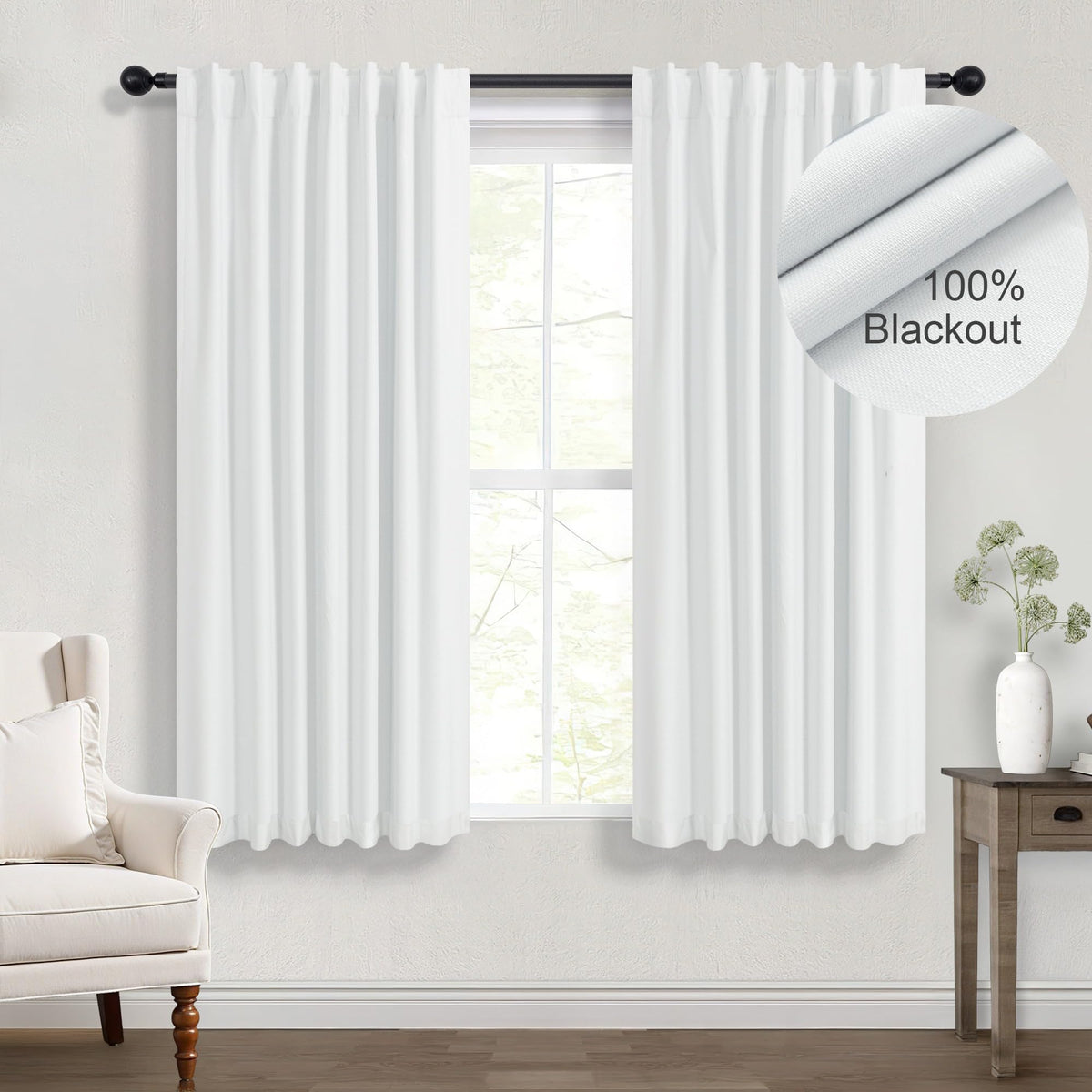 Natural Linen Back Tab Blackout Curtains & Drapes 96 Inch Long for Bedroom Livingroom Farmhouse Curtain 2 Panel Neutral Cute Black Out Room Darkening Thermal Insulated 8ft Pleated Window Curtain Cream